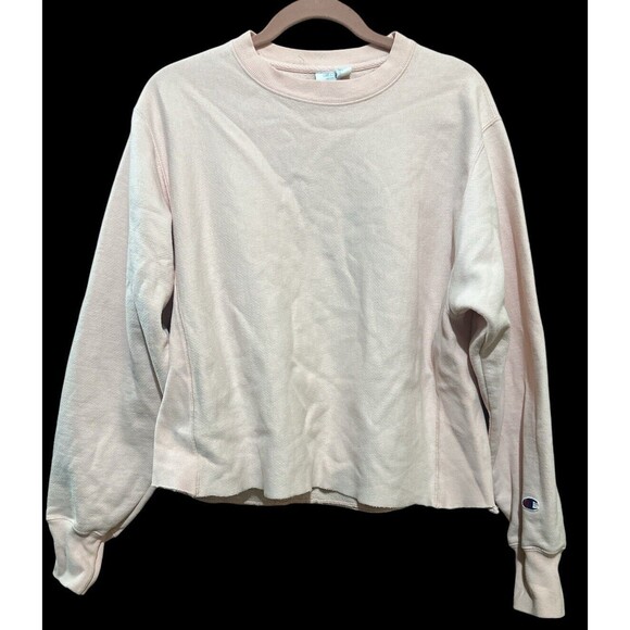 Champion Reverse Weave Cropped Cut-Off Crew Oversized Pink Size Mefium - Picture 1 of 4